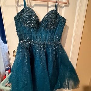 Teal Sequin Strapless Dress
